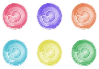 Set of colorful buttons. Vector graphic elements for design. Round buttons. Painted frames. Seal stamp, imprint	