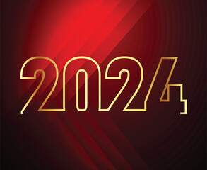 2024 Happy New Year Holiday Abstract Gold Graphic Design Vector Logo Symbol Illustration With Red Background