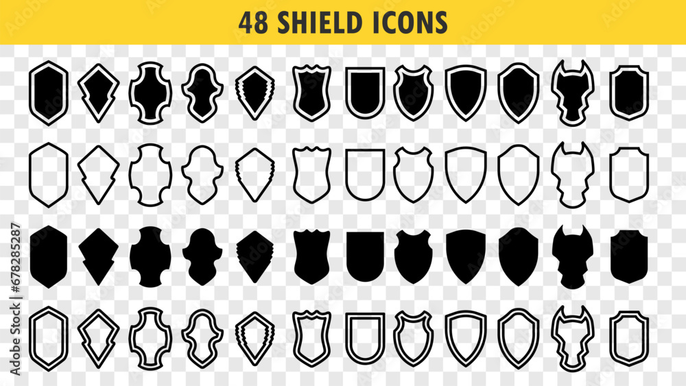 Poster shield icons set. security protection symbol signs. vector illustration with different shields icon 