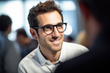 Fototapeta premium Picture of man wearing glasses and white shirt. This image can be used for various purposes