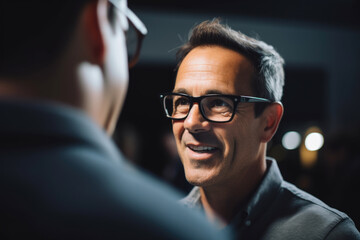 Obraz premium Picture of two men engaged in conversation. This image can be used to illustrate discussions, communication, or business meetings