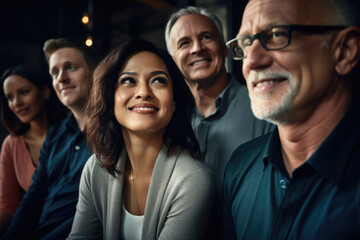 Obraz premium Picture of group of people sitting next to each other. This image can be used to represent teamwork, collaboration, or socializing in various settings