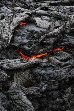 Glowing lava from a volcano in Iceland