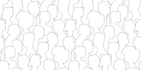 Poster Diverse people crowd silhouette abstract art seamless pattern. Multi-ethnic community, cultural diversity group background drawing illustration in black and white. © Dedraw Studio