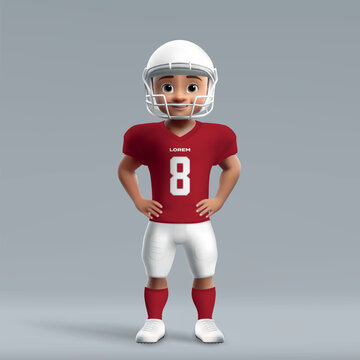 3d cartoon cute young american football player in Arizona uniform.