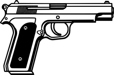 Pistol Gun War Military Vintage Outline Icon In Hand-drawn Style