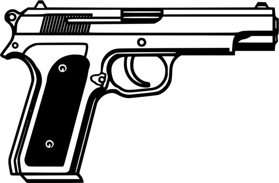 recommend clip art: Pistol Gun War Military Vintage Outline Icon In Hand-drawn Style