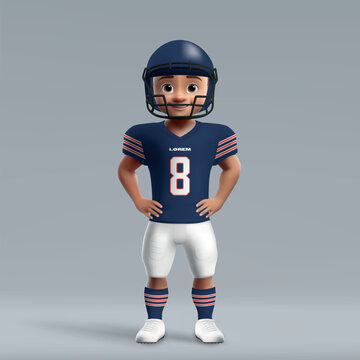 3d cartoon cute young american football player in Chicago uniform.