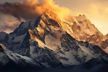 Mountain range at amazing sunset. Poster, wall art design. Ai Generative