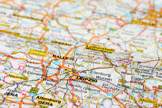 Leipzig, Germany - November 4, 2023: Leipzig city road map. Closeup macro view
