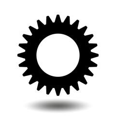 Black gear icon. Machine sprocket gear icon. Flat design. Vector cogwheel sign symbol on a white background.