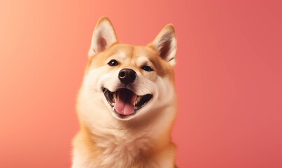 Shiba Closeup portrait of funny, cute, happy white dog, looking at the camera with mouth open isolated on colored background. Copy space.