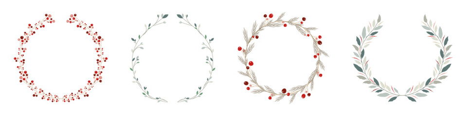 Christmas Wreath. Chaplet christmas collection. Winter xmas holidays