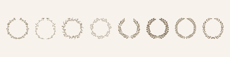 Wreaths collection. Floral frames with flowers, branch and leaves. Elegant frames chaplet for invitation or wedding decor. Christmas Wreath. Vector illustration