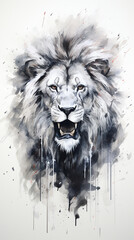 Lion head on white background. Watercolor painting