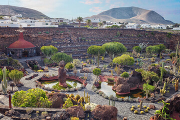 Cactus garden on Lanzarote island that was designed by Cesar Manrique, Canary Islands, Spain