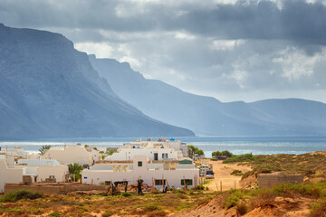 Graciosa Island, Caleta de Sebo, in the background the cliff of Famara, Lanzarote, Canary Islands,...