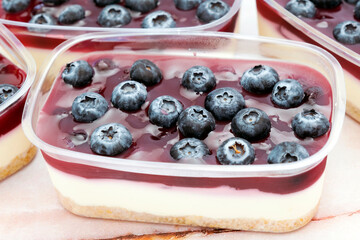 Blueberry cheesecake on a marble table