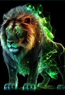 Crystal green Fire lion backdrop. AI generated