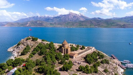 Akdamar Island in Van Lake. The Armenian Cathedral Church of the Holy Cross - Akdamar - Ahtamara -...