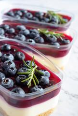 Blueberry cheesecake on a marble table
