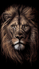 Fototapeta premium Lion head on black. Ai generated.