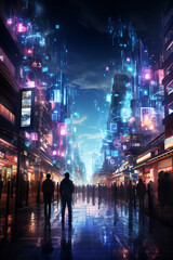 Generative ai cyberpunk futuristic night city landscape with glowing neon lights