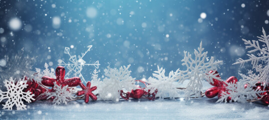 Snowy Winter Wonderland with Delicate Flakes and Festive Bows