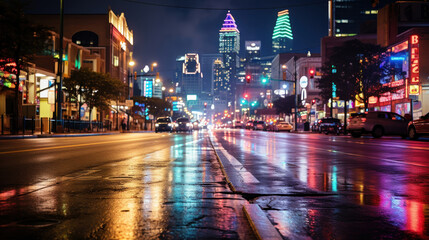 Fototapeta na wymiar Blurred light of city lights against a dark background.