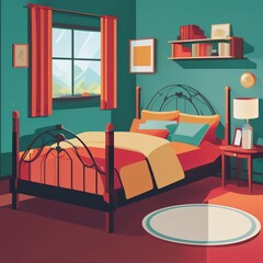 10. pastel-colored bedroom design illustrations with beds and windows, frames and windows. Generative AI