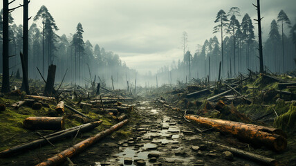 Destroyed forest after a flood - obrazy, fototapety, plakaty