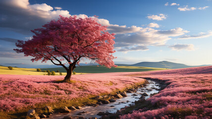 blooming pink cherry tree in spring