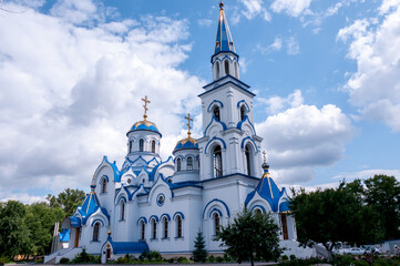 Fototapeta na wymiar VORONEZH, Russia, July 16, 2023: The Church of the Holy Equal-to-the-Apostles Grand Duke Vladimir in summer in Voronezh