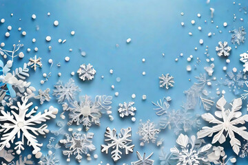 Winter snow background. Snowflakes on a blue background.