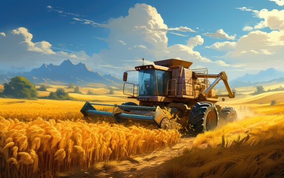 Combine harvester working on a field.