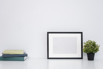 Mockup workspace desk and copy space books on white desk