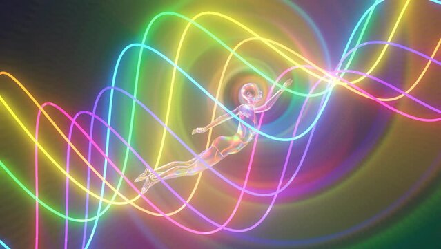 looped 3d animation flight in a lucid dream through the energy fields of glow