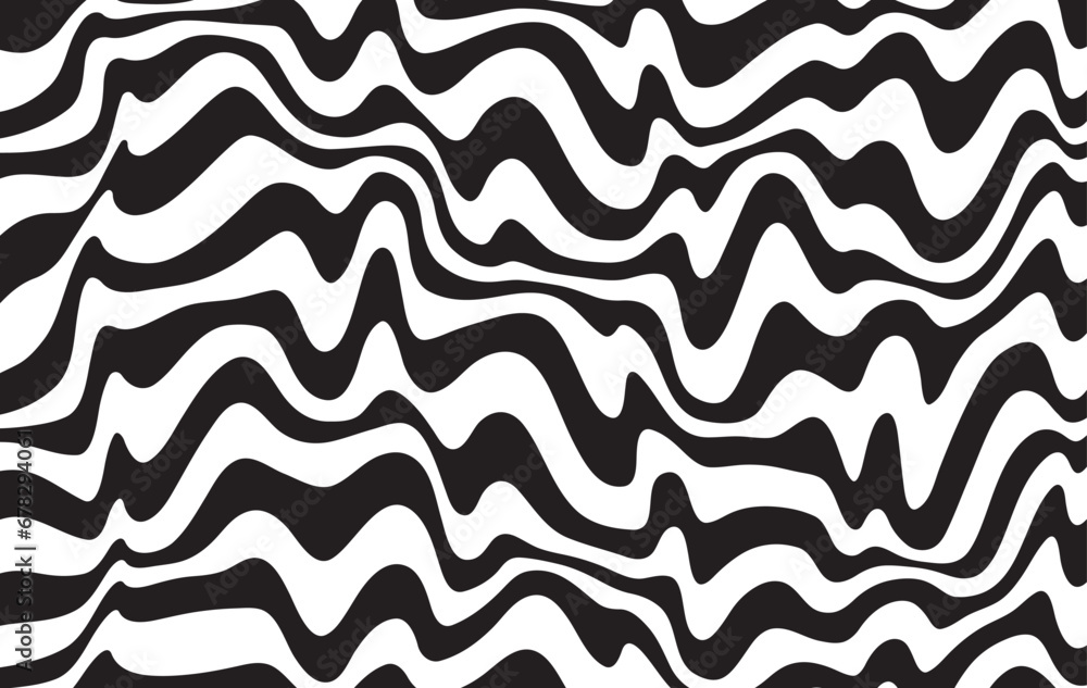 Poster Background with wavy lines. Twisted duo tone backgrounds. Abstract pattern from lines, halftone effect. Black and white texture. Minimalist design template for poster, banner, cover, postcard.	