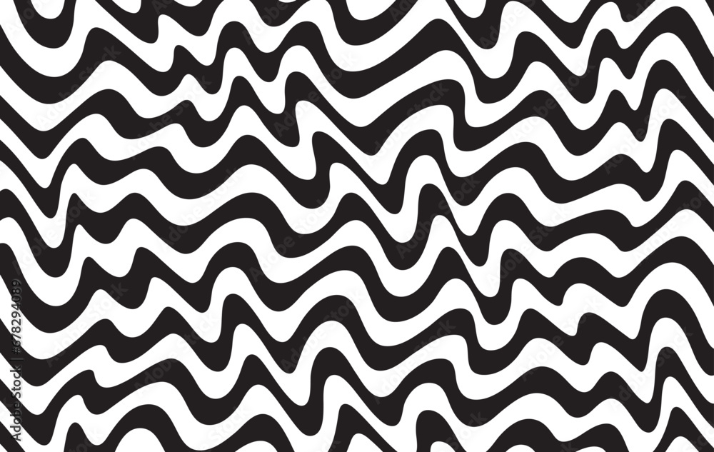 Poster Background with wavy lines. Twisted duo tone backgrounds. Abstract pattern from lines, halftone effect. Black and white texture. Minimalist design template for poster, banner, cover, postcard.