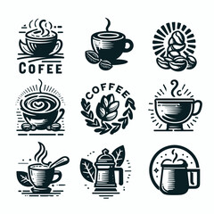 Obraz premium Set of coffee logos. Vector illustration on white background,- Generative AI
