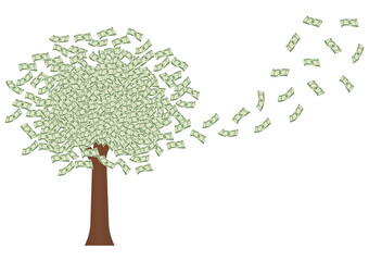 Money Tree with Dollar Banknote. Business Profit Growing with Passive Income. Growing Money, Saving and Investment Concept. 