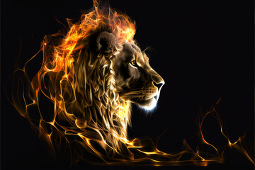 Fire lion backdrop. AI generated - obrazy, fototapety, plakaty