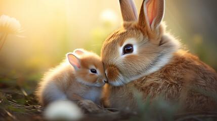 foto adorável Mães amam coelho