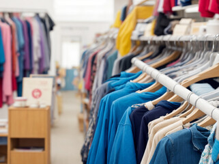 Obraz premium Abstract blur background of charity shop or thrift store, which sell second hand, used clothing, accessories, books and household goods