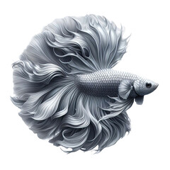 silver betta fish isolated on transparent background cutout