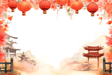Fototapeta na wymiar Japanese lanterns in watercolor background.