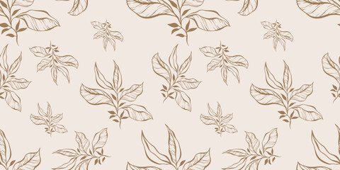 Seamless pattern with hand drawn leaves and branches. Perfect for wallpaper, wrapping paper, web sites, background, social media, blog, presentation and greeting cards.