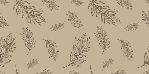 Seamless pattern with hand drawn leaves and branches. Perfect for wallpaper, wrapping paper, web sites, background, social media, blog, presentation and greeting cards.