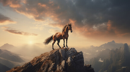 cavalo em alto de montanha  - obrazy, fototapety, plakaty