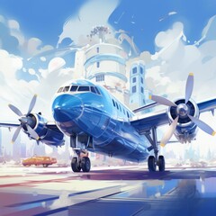 Fototapeta premium a blue airplane on a runway